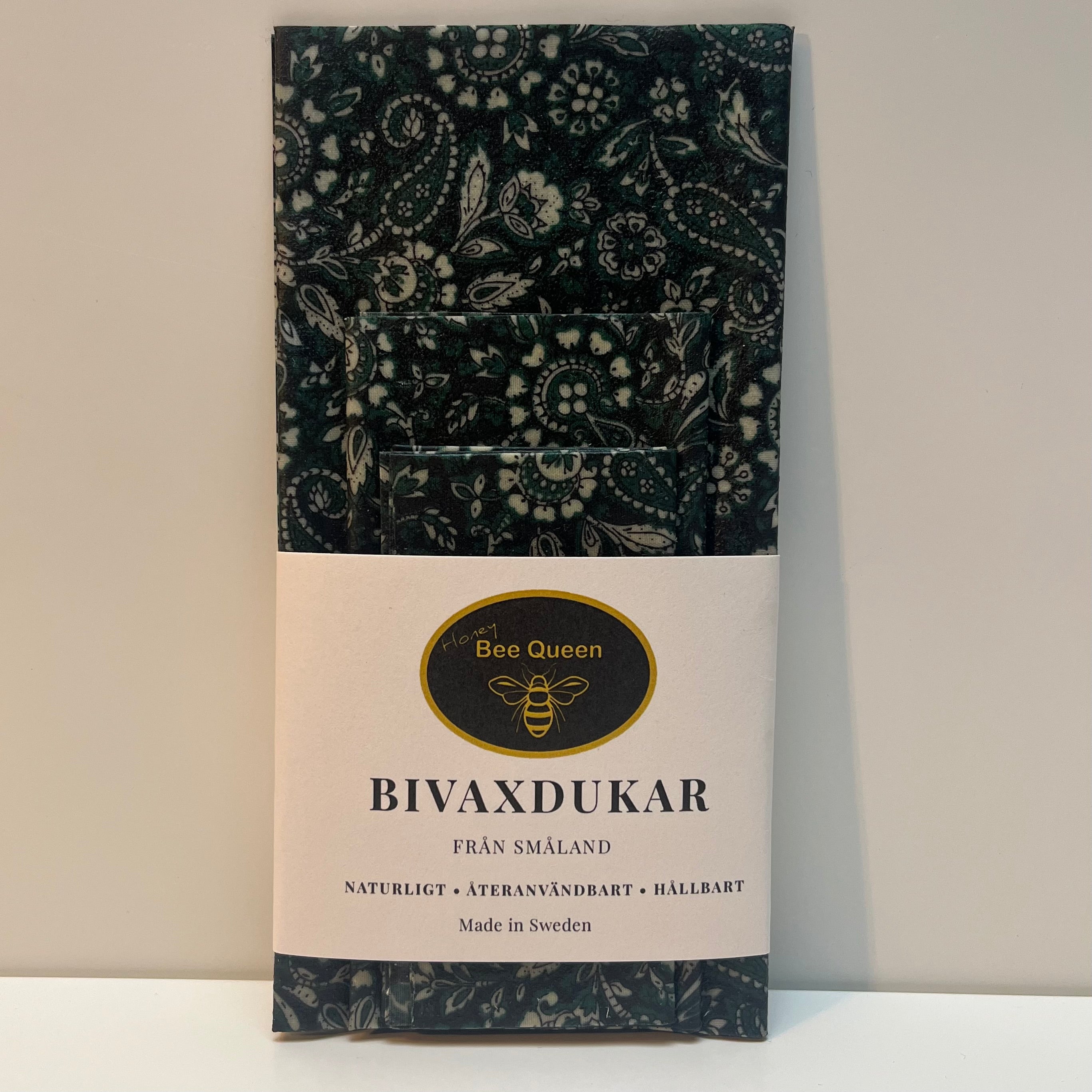 Beeswax wraps 3-pack Paisley pattern Green – from our own apiary