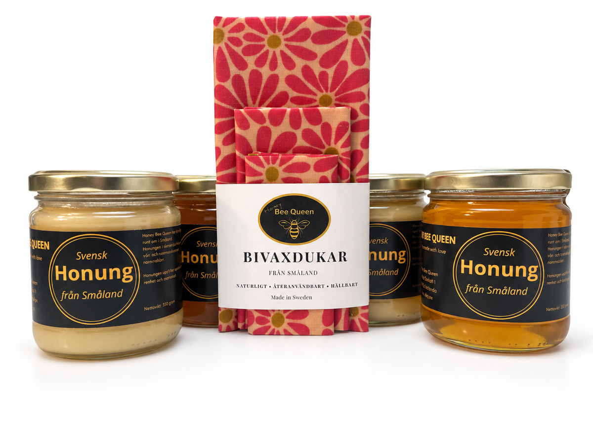 Honung & bivax – 4 burkar + 3-pack bivaxdukar